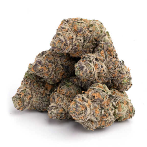 Grape Cream Cake THCa Flower – rich purple and green buds with trichomes and a grape-cream scent.