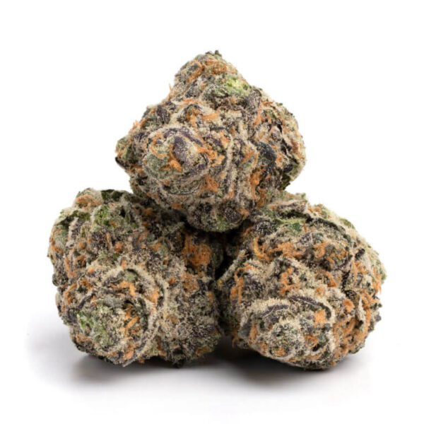 Grape Cream Cake THCa Flower – rich purple and green buds with trichomes and a grape-cream scent.