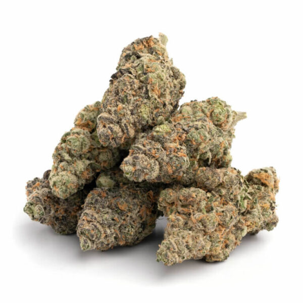 Mimosa THCa Flower – bright, dense buds covered in trichomes with hints of orange and green.