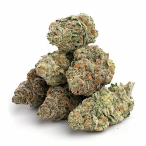 Orange Cake THCa Flower – Dense orange and green cannabis buds with frosty trichomes.