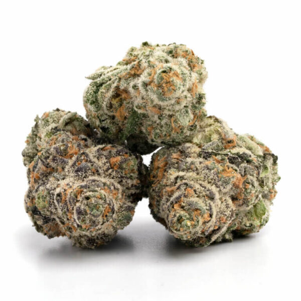 Orange Cake THCa Flower – Dense orange and green cannabis buds with frosty trichomes.